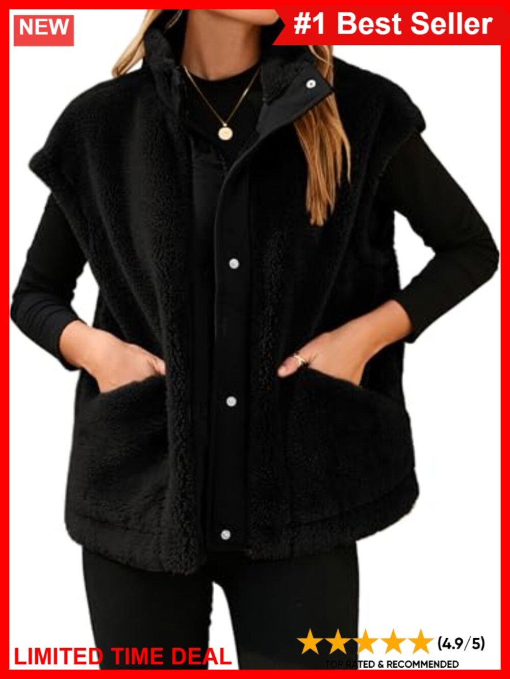 Fuzzy Fleece Sherpa Vest Button Down Sleeveless Jacket